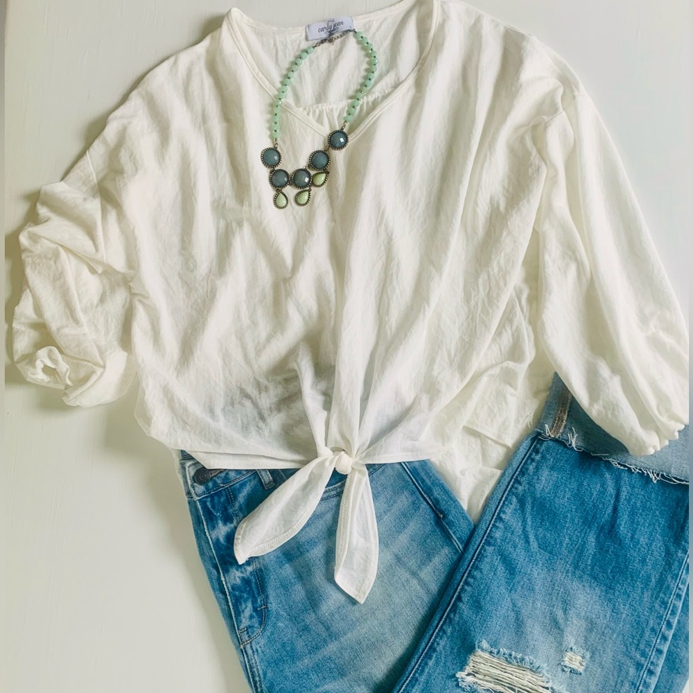 carly jean los angeles ivory bottom tie blouse